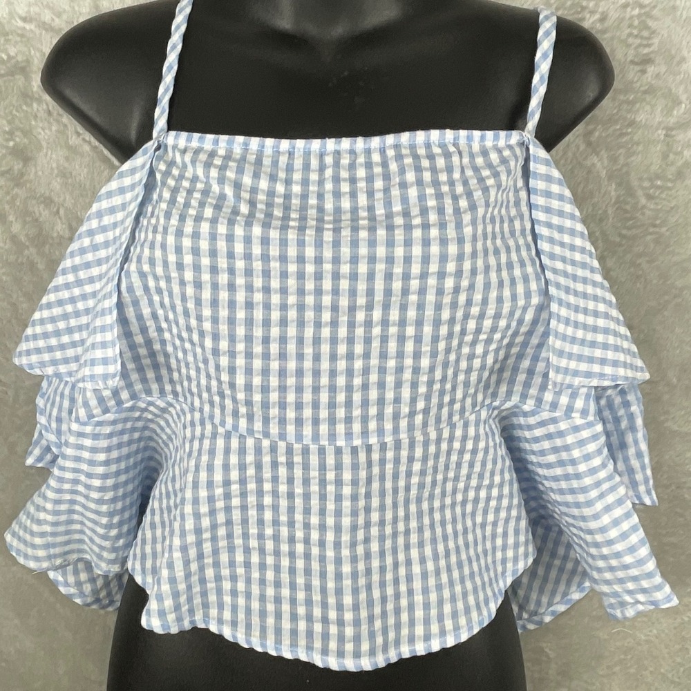 Urban Renewal Urban Outfitters Blue Gingham Ruffle Crop Top Small S/P